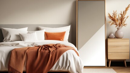 beautifully arranged modern bedroom with soft bedding and decorative pillows