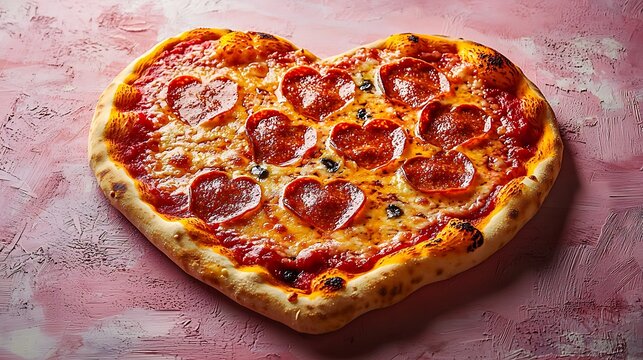 Heart Shaped Pepperoni Pizza Romantic Food Image