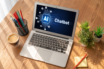 Fototapeta premium Generative AI virtual assistant tools for prompt engineer and user for ease of engage artificial intelligence AI technology help people to work with generative AI functions by prompting the AI snugly