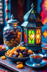 Fototapeta premium Dates and Tea Ramadan Lantern Festive Scene