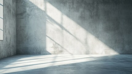 Empty concrete room interior with sunlight coming from the left