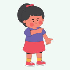 Cute girl with pointing hand cartoon character illustration