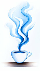Hot coffee cup with swirling blue steam