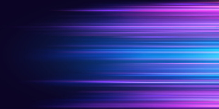 Abstract horizontal neon color light trails effect background
