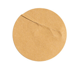 Round crumpled sticker made of recycled craft brown paper with transparent background, ideal for eco friendly projects