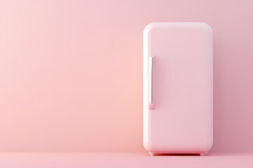 A 3D-rendered fridge icon features smooth edges and soft lighting, showcasing its minimalistic style. The neutral background enhances the overall clean appearance, perfect for branding