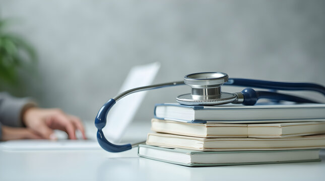 Medical Study Desk Stethoscope Books Laptop - Doctor Nurse Healthcare