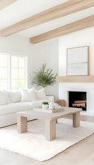 Light-filled, minimalist living room with a neutral color palette