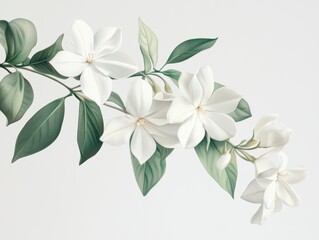 White Blossoms and Green Leaves on Branch Soft Light Photography