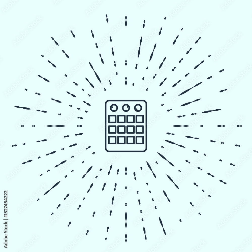 Poster black line drum machine icon isolated on grey background. musical equipment. abstract circle random 