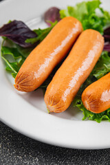 Sausages meat tasty fresh delicious gourmet food background table rustic food top view copy space