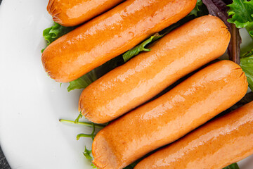 Sausages meat tasty fresh delicious gourmet food background table rustic food top view copy space