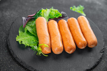 Sausages meat tasty fresh delicious gourmet food background table rustic food top view copy space