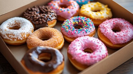 Colorful Assortment of Gourmet Donuts in a Box: A Sweet Delight for Everyone