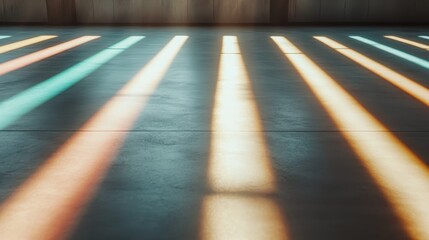 Sunlight streams through a window, casting dramatic rays onto a smooth floor, creating patterns of light and shadow that bring warmth and a touch of elegance to the interior.