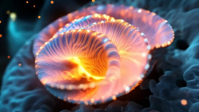 A sacred conch shell radiating golden flames, symbolizing divinity, spiritual awakening, and Hindu religious traditions. . High quality 4k footage