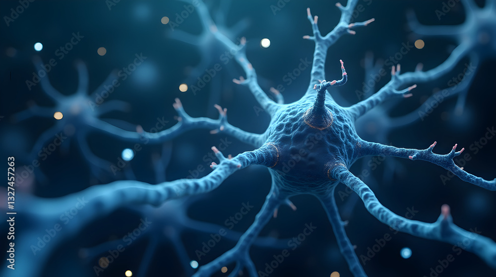 Poster intricate 3d blue neurons network bokeh brain science