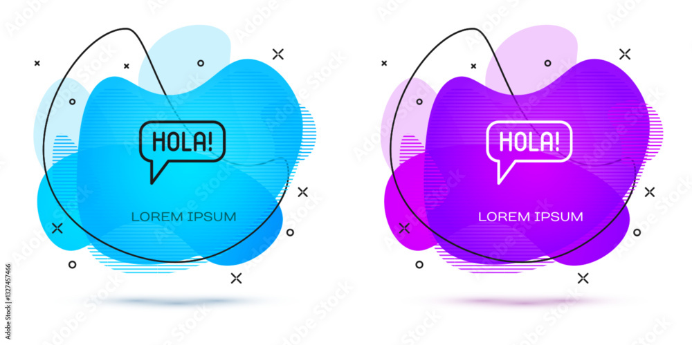 Poster line hola in different languages icon isolated on white background. speech bubbles. abstract banner 