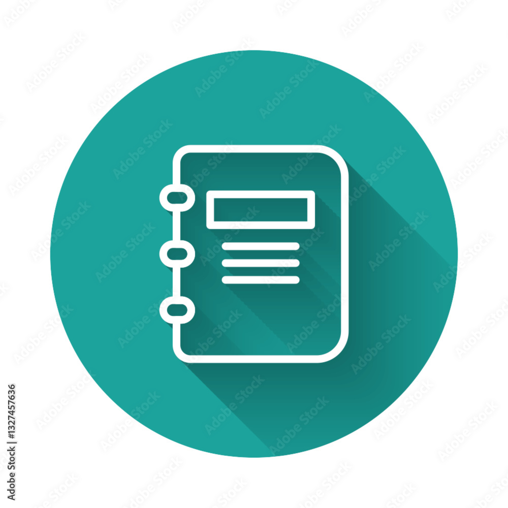 Poster white line notebook icon isolated with long shadow background. spiral notepad icon. school notebook.