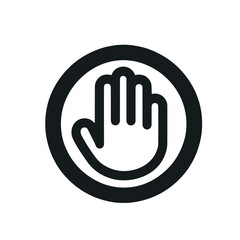 Symbolic hand gesture indicating stop inside a circular border, caution