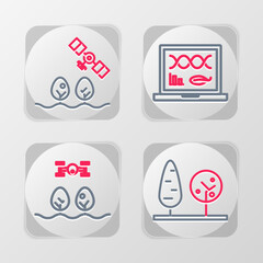 Set line Trees, Smart farm with drone, Genetic engineering modification and icon. Vector