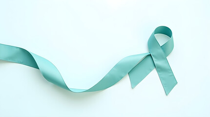 Close-up Minimalist Teal Awareness Ribbon on White Background - Health Support for Causes