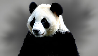 Obraz premium Template of Portrait of panda with a black background. White tone