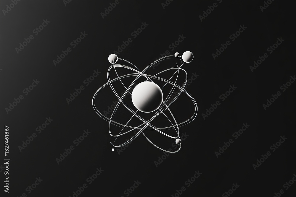 Aufkleber abstract atomic structure elegant design minimalist science graphic white orbiting particle modern d