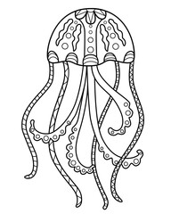 Jellyfish - coloring antistress. Medusa linear vector illustration for coloring. Outline. Hand drawing.	