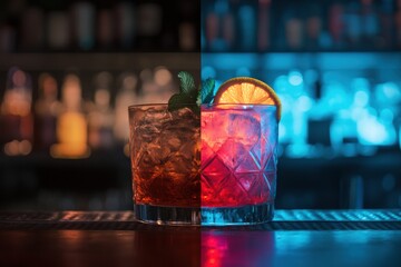 Bartender crafts cocktails from simple to vibrant in moody Saint Petersburg bar setting Generative AI