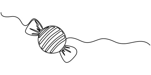 Candy in one continuous line drawing, . Contour icon. Doodle vector illustration, One continuous line drawing of sweet candy. Chocolate. Isolated on white background vector illustration, line art.