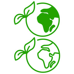 earth icon with leaves, green earth, eco friendly ecology icon, simple flat style, illustration, logo sign symbol pictogram template, for ui or ux isolated on white for mobile app, editable