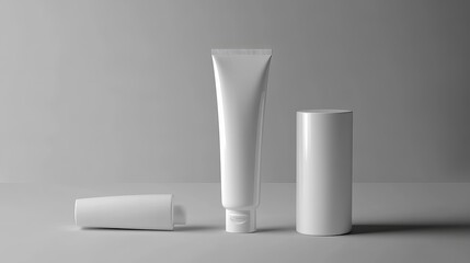 A stylish and realistic 3D illustration of a white tube and its packaging, ideal for cosmetics, ointments, creams, toothpaste, and glue.