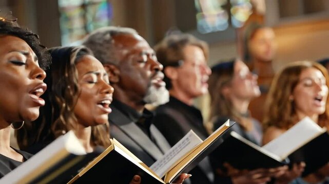 Chor singt gemeinsam mit emotionalem Ausdruck