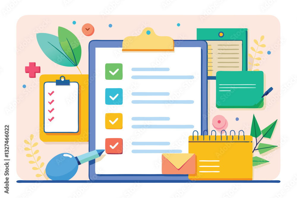 Poster a vibrant memo template designed for reminders and to-do tasks featuring checkmarks and stationery e