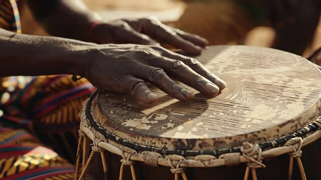 H&auml;nde eines Trommlers schlagen auf eine Djembe im Rhythmus