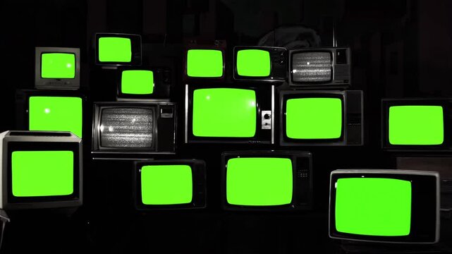 Remote Control Activating Multiple Old TVs With Static and Green Light, Black and White Tone - 100% Real and Not AI-Generated - 4K