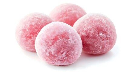 Pink Mochi Ice Cream on a White Background