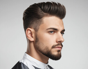 Fototapeta premium Modern Men’s Haircut Close-Up – Stylish Fade & Textured Top, Isolated Background