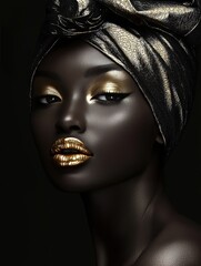 Artistic portrait of a woman  adorned with a reflective headscarf, emphasizing texture and depth