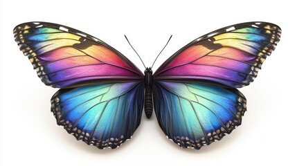 Fototapeta premium Exquisite butterfly with rainbow colored wings displayed against a clean white background capturing nature's beauty