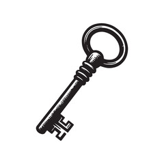 Simple Old Key Vector Icon Design &ndash; Vintage Retro Logo & Illustration