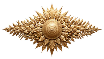 Obraz premium Decorative sunburst designs featuring golden leaves and floral png