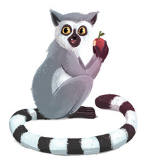 Illustration of a lemur eating fruit © cirodelia