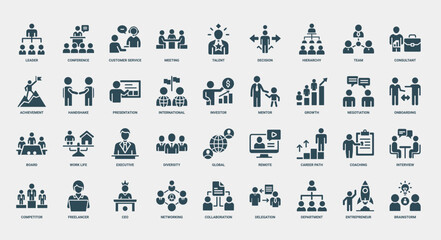 Obraz premium collection business icons, leadership teamwork achievement professional interactions, Work Executive Onboarding Board life