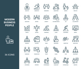 modern business people collection line icons, business concepts activities, Leader Achievement Conference Remote