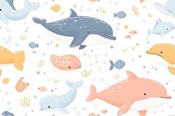 Fototapeta premium Playful Pastel Marine Life Pattern for Kids' Clothing and Wallpaper