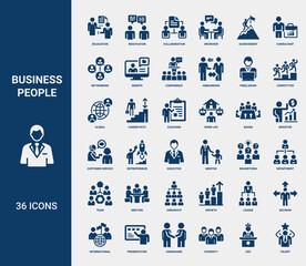 business people icons, delegation negotiation collaboration among concepts, Investor Work Board Coaching life