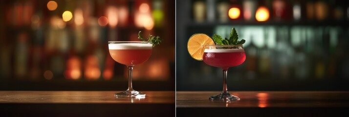 Transforming cocktails in a moody Saint Petersburg bar with vibrant garnishes and basic ingredients showcased Generative AI
