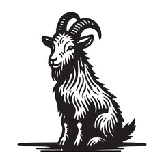 Simple LaMancha Goat Sitting Vector Icon Design &ndash; Vintage Retro Logo & Illustration